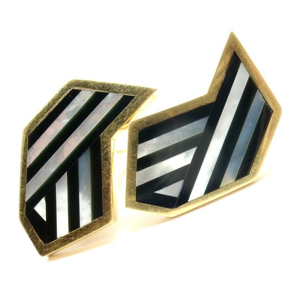 Rare! Authentic Tiffany & Co 18k Yellow Gold Black Jade Mother of Pearl Earrings - Picture 1 of 12
